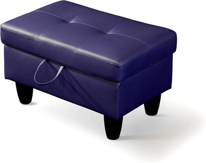 Ottoman Rectangular Storage Ottoman Bench, Faux Leather Footrest, Coffee Table, Stool Footstool with Hinged Lid for Living Room, Bedroom, Entryway, Blue, 28.5"x19"x17.5"