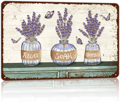 Vintage Farmhouse Bathroom Metal Tin Signs Rustic Flower Country Wall Art Decor 8X12 Inches