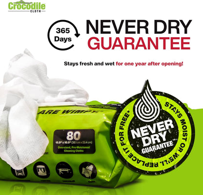 Crocodile Cloth PowerScrub - 80 Dual Surfaced Cloths, 10in X 15in. Large, Moist, Absorbent and Disposable Cleaning Cloths. Safe on Skin and Multiple Surfaces. (6500-080)