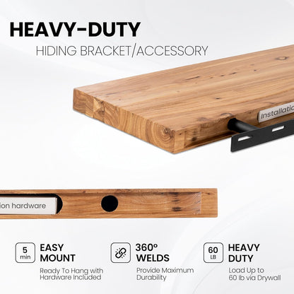 Floating Shelves for Wall, 72" Live Edge Solid Elm Wood Floating Shelf, Wall-Mounted Display Shelves with Invisible Heavy-Duty Metal Bracket, Floating Shelf for Living Room Kitchen, Natural