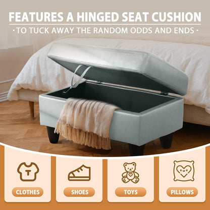 Ottoman Rectangular Storage Ottoman Bench, Faux Leather Footrest, Coffee Table, Stool Footstool with Hinged Lid for Living Room, Bedroom, Entryway, Gray, 35"x23.5"x17.5"