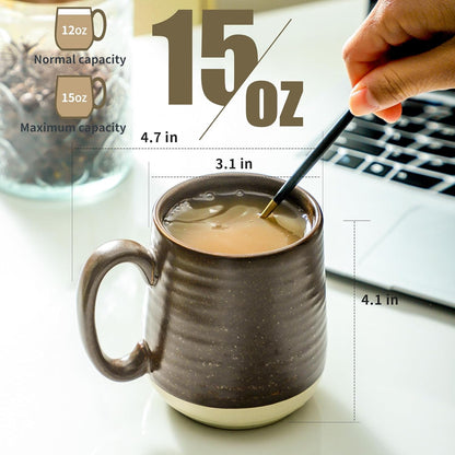 Hasense Coffee Cups Set of 6, 15 oz Stoneware Coffee Mugs with Big Handles, Modern Tea Cup for Indoor and Outdoor for Cocoa, Milk, Tea, Hot Chocolate, Soup, Valentine's Day Gifts, Brown