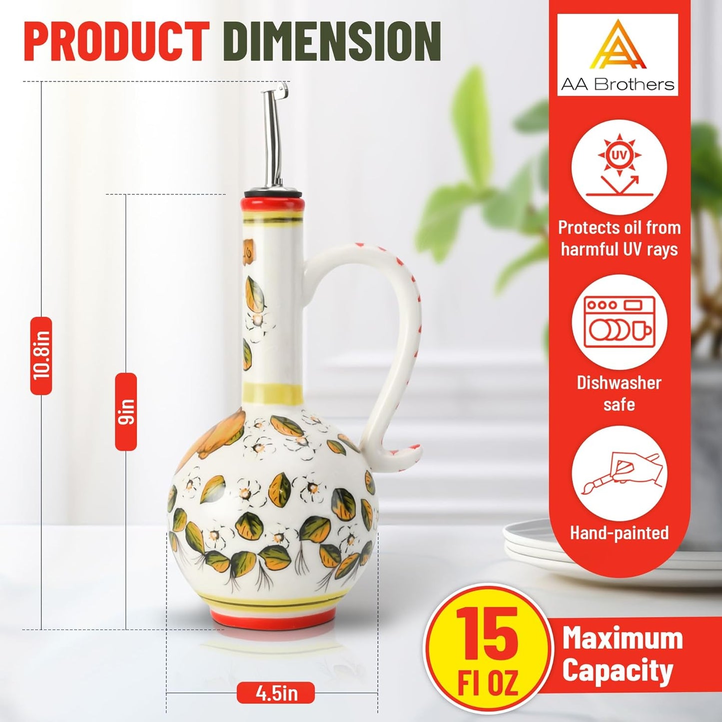 15Oz Ceramic Handmade Oil Dispenser with 3 olive design