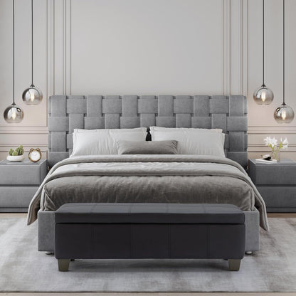 51 Inch Black Faux Leather Ottoman with Storage, Rectangular Extra Long Bench, End of Bed Bench with Large Storage for Bedroom, Living Room