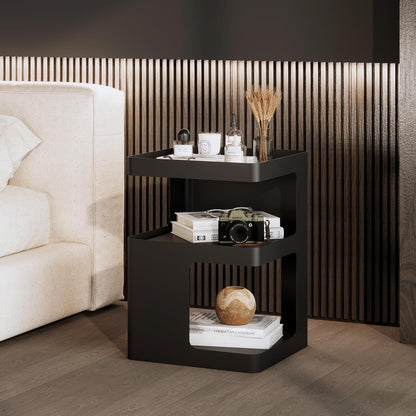 Modern Side Table,Small end Tables for Small Spaces,Black Metal nightstand,Bedside Tables,Accent Table with Storage for Couch, Bedroom,Living Room.No Assembly Required