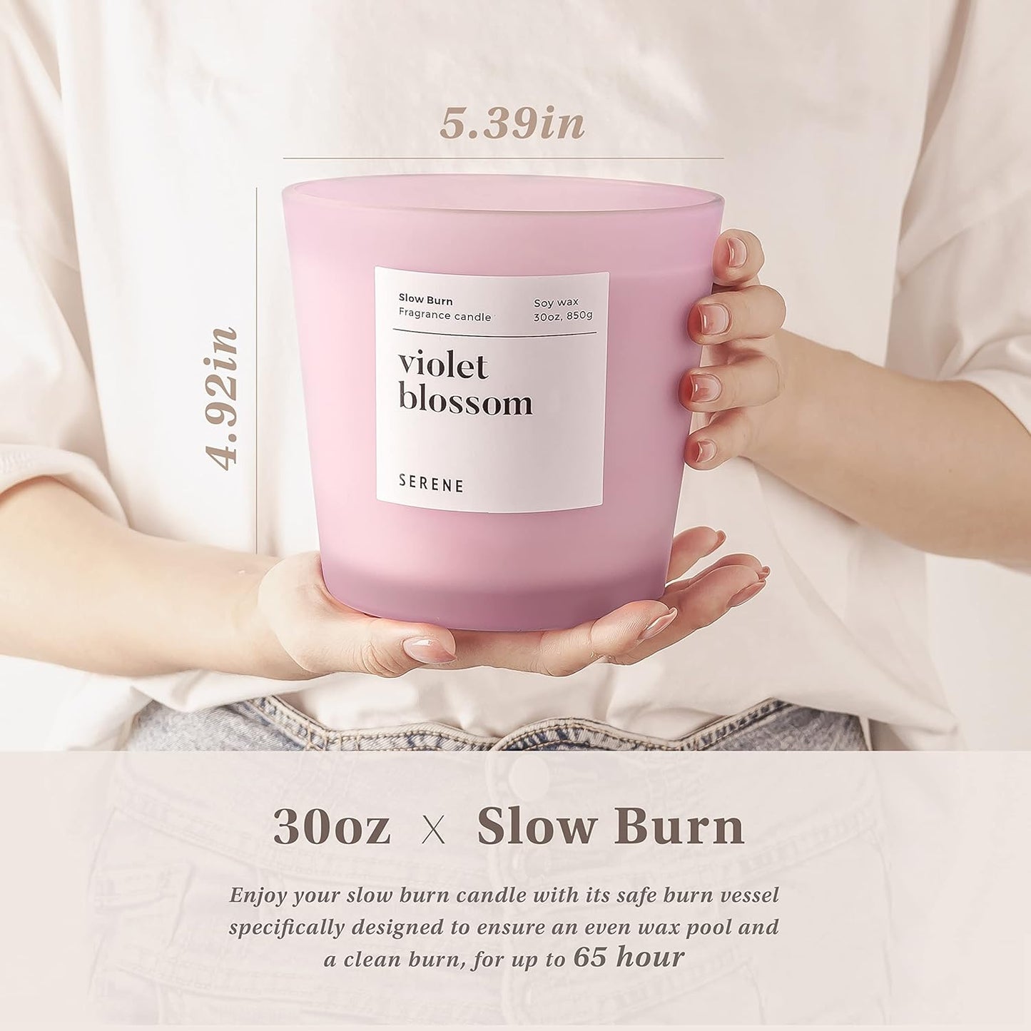 Hidden Label Large Scented Candle, Violet Blossom, 30oz 3 Wick Huge Candle, Serene Collection Slow Burn Natural Soy Candles for Home Scented