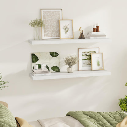 White Floating Shelves Wall Shelf 48 Inch, 8 Inch Deep Floating Shelf for Wall, Farmhouse Black Wood Shelves Invisible Bracket for Living Room, Bedroom, Kitchen, 48 x 9.3 x 1.4 Inch, Set of 2