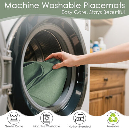 MANSPHIL Sage Green Cloth Placemats Set of 6, Double Layer Faux Linen Place Mats Heat Resistant Washable Table Mats for Dining Kitchen, 13x19 Inch