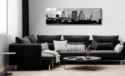 Austin Skyline Wall Art Black and White City Building for Living Room Cityscape Canvas Print Modern Home Decor Artwork Framed 14x48 Inch 1 Panels Panorama Pictures Landscape Poster Decoration