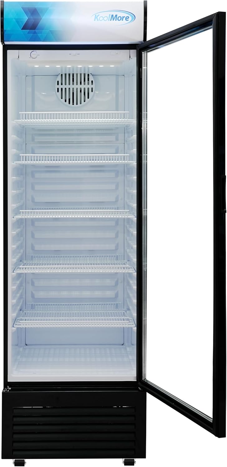 KoolMore KM-MDR-1GD-15C 26 in. Commercial Glass Door Merchandiser Refrigerator with LED Lights, 15 cu. ft. in Black, ETL Listed