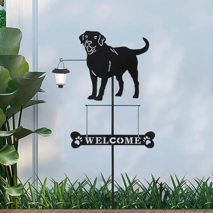 BAYN Solar Labrador Silhouette Dog Breed Welcome Sign with a Lantern Outdoor Decorative Garden Stakes for Yard, Lawn, Patio, Pathway