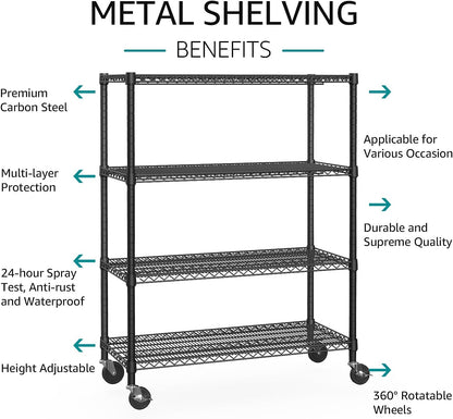 IZEUK Garage Shelving Wide Storage Shelves 4 Tier Metal Shelves 3200 LBS Heavy Duty Adjustable Utility Shelf Rack Black 23.6" D x 53.1" W x 73.6" H
