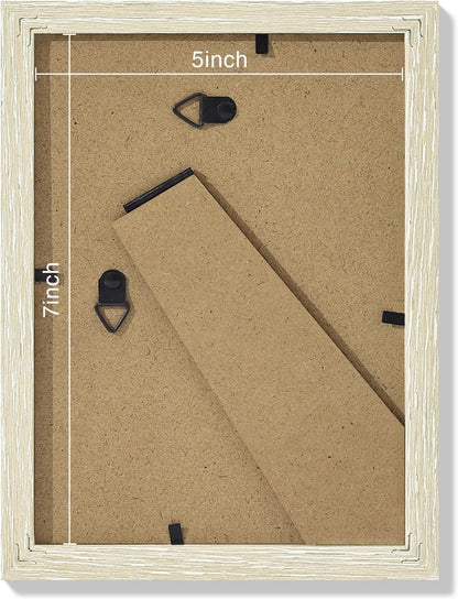 Vittanly 5x7 Picture Frames Set of 9, Shatter Resistant Plexiglass, Display 4x6 Pictures with Mat or 5x7 without Mat, Photo Frames for Wall or Tabletop, Engineered Wood, Cornsilk
