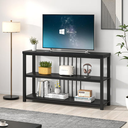 FOLUBAN Entryway Table, Modern Sofa Console Table with 3 Tier Storage Shelf for Living Room Hallway Foyer, Industrial Black Oak