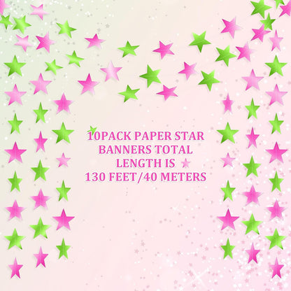 Patelai Glitter Star Garland Banner Decor 130 Feet Star Hanging Bunting Banner Twinkle Backdrop for Homecoming Classroom Wedding Birthday Halloween Christmas Party Supplies(Pink,Green)