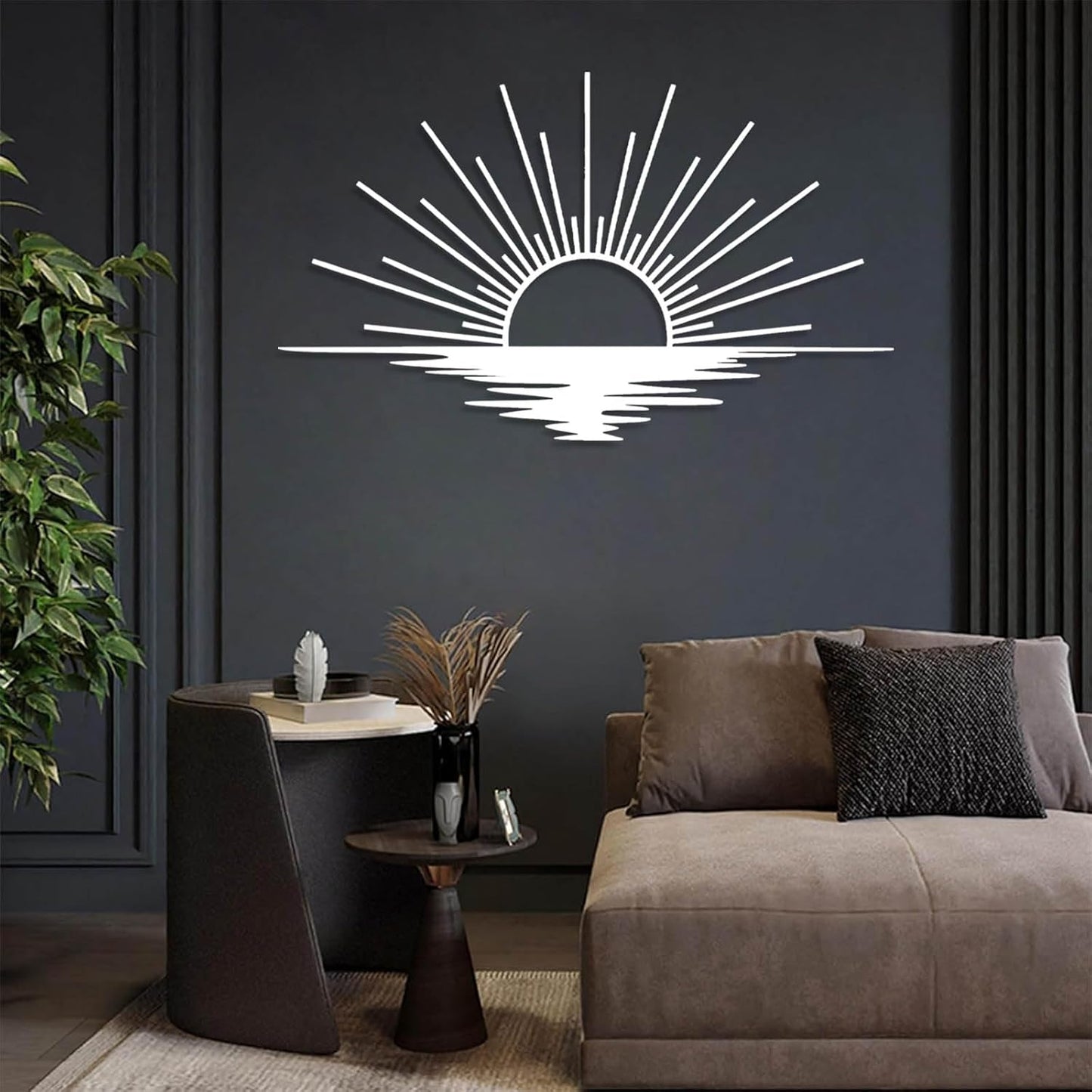 Sunrise Metal Wall Art, Metal Sun Wall Decor, Sun Outdoor Wall Art, Abstract Sunrise Wall Decor, Boho Home Hanging, Living Room Wall Hanging (White, 41"x25"/105x63cm)