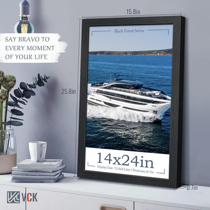 VCK 14x24 Picture Frame Set of 3, Black Solid Wood Poster Frames, Textured Exclusive Wall Gallery Frame