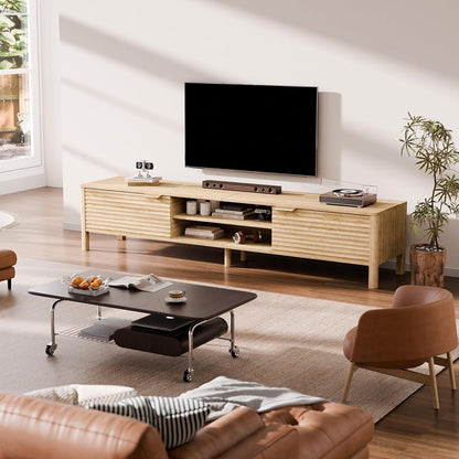 TV Stand for Living Room - up to 80 Inch TVs Mid Century Modern Entertainment Center with Storage and Adjustable Shelves, Media Console Table Oak 70"