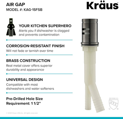 KRAUS Dishwasher Air Gap in Spot Free Black Stainless, KAG-2SFSB