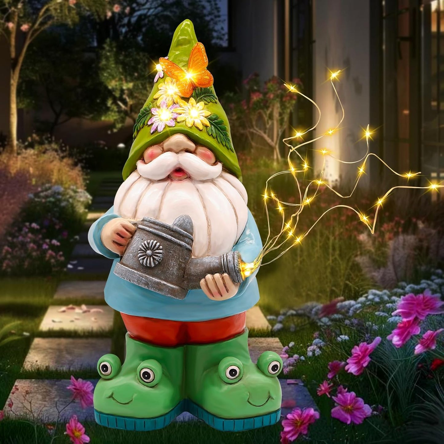 Solar Watering Can Gnome Light Waterproof - Funny Gnome Mother' s Day Gifts for Mom Women Solar Outdoor LED Lights Resin Large Garden Gnomes Statues Decor Lantern Figurines Decorations Indoor Porch