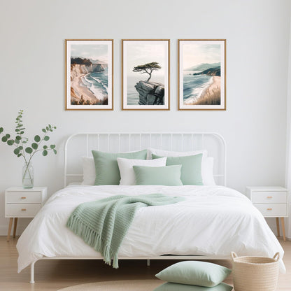 Celestdeco Amalfi Coastal Seascape Framed Canvas Wall Art Set, Summer Ocean Wall Decor, Southwestern Beach Wall Painting, Ocean Seascape Art Prints for Living Room, Bedroom, Dining Room - 24"x36"x3