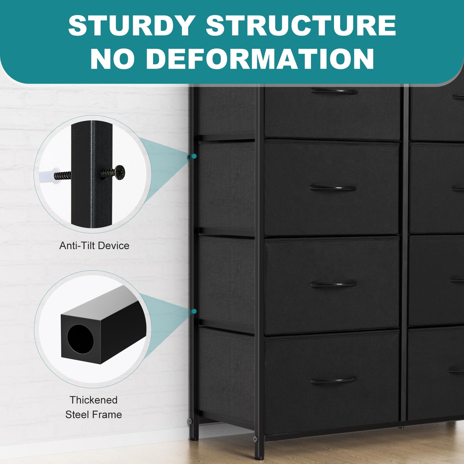 OLIXIS 8 Drawer Storage Dresser for Bedroom, Black Closet Organizers Units