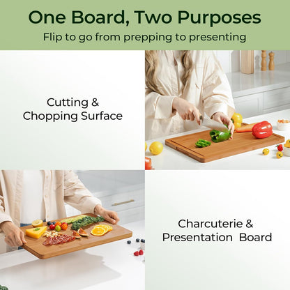 Extra Large Bamboo Cutting Board for Kitchen - 18 Inch Wood XL Cutting Boards with Juice Groove and Handles, Wooden Chopping Board for Meat, Cheese, Fruit & Vegetables (Pre Oiled, Brown)