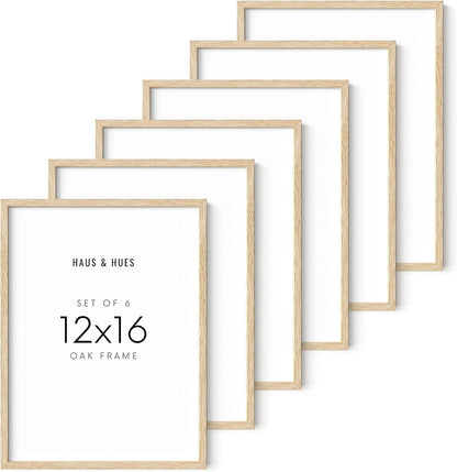 HAUS AND HUES 12"x16" Beige Oak Wood Picture Frame Set of 6-12x16 Wood Picture Frame, 12x16 Frames 6 Pack, 12x16 Poster Frame, 12x16 Frame Wood, 12 by 16 Picture Frames, Set of 6 Frames 12x16