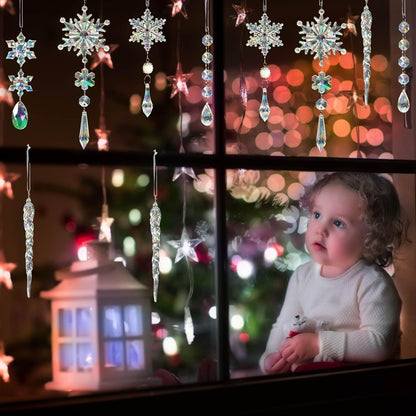 Christmas Tree Decorations Crystal Ornaments - 18pcs Iridescent Christmas Ornaments Acrylic Snowflakes Icicle Drop Crystal Hanging Ornaments for Xmas Tree Winter Holiday Frozen Party Decorations