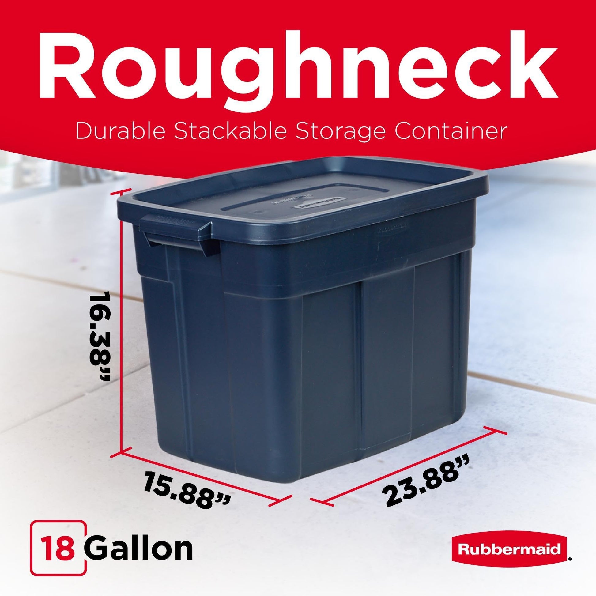 Rubbermaid Roughneck Tote 18 Gal, 6 Pack, Made in USA, Dark Indigo Metallic, Rugged Plastic