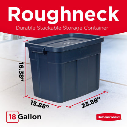 Rubbermaid Roughneck Tote 18 Gal, 6 Pack, Made in USA, Dark Indigo Metallic, Rugged Plastic