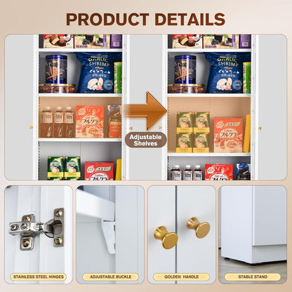 5 Tier Metal Curio Cabinets, Modern Bookshelf Cabinet with 4 Adjustable Shelves, Cabinet Display Case for Home Office, Living Room, Pantry (White-23.54W-Metal Door)