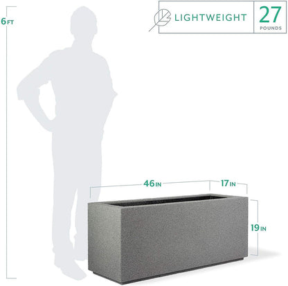 PolyStone Milan Tall Modern Outdoor/Indoor Rectangular Trough Planter, 46" L X 17" W X 19" H, Lightweight, Heavy Duty, Weather Resistant, Polymer Finish, Commercial and Residential (Gray Granite)