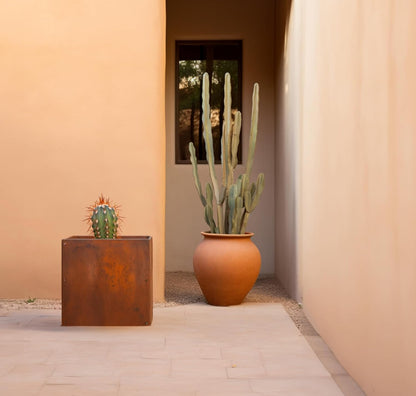 DIY CARTEL Corten Steel Cube Outdoor Planter Box, Rustic & Modern Farmhouse Design, Large Raised Metal Garden Bed for Commercial & Residential Use (12in x 12in)