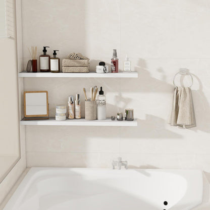 Fun Memories 36Inch Floating Shelves for Wall 2 Pack Wood Shelves for Kitchen, Bathroom, Bedroom Wall Mounted Rustic Wood Floating Shelf with Invisible Brackets for Books, Storage, Decor, White