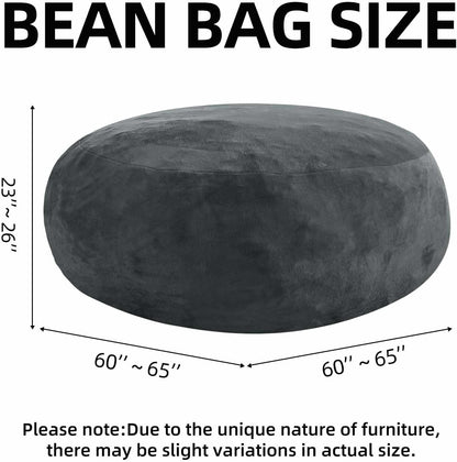 Bean Bag Chair 5Ft, Memory Foam Filled, Large Beanbag Chairs for Adults and Teens, Soft Sofa with Removable Flannel Cover, Round Couch for Living Room Bedroom College Dorm (Dark Gray, 5FT-60×60"×24")
