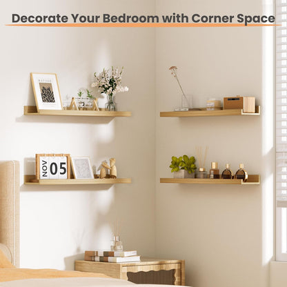 upsimples Floating Shelves for Wall, Wood Mounted Shelf Decor Storage Set of 6, for Bedroom, Living Room, Bathroom, Kitchen, 23.6 inch Long Picture Ledge, Natural