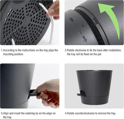 Self Watering Pots for Indoor Plants,12 inch Planters with Drainage Holes Plastic Flower Pots with Deep Reservoir, Black