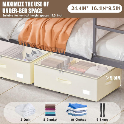 Under Bed Storage with Wheels, No Assemble Required 10 inches height Under Bed Storage bins,Large capacity Rolling Under bed Shoe Storage containers，dorm under bed storage drawers