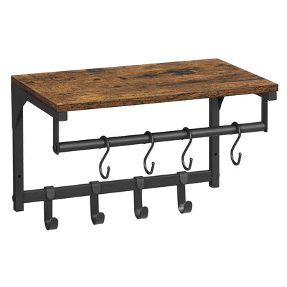 VASAGLE Laundry Room Shelf Wall Mounted, Coat Rack Shelf, with 8 Removable Hooks, for Entryway