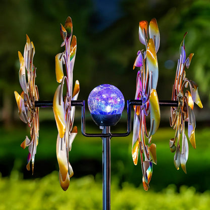 Solar Wind Spinners for Yard and Garden - 360° Metal Large Wind Sculptures Outdoor Clearance Kinetic Windmills with 4 Layer Jeweled Blades for Patio, Lawn Garden Decoration - 54Inch