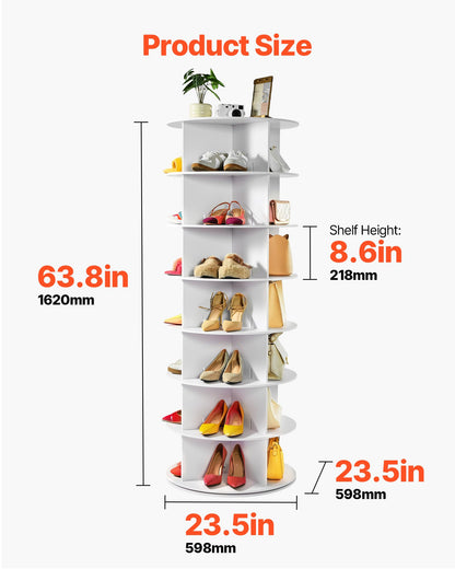 VEVOR 7 Tiers Rotating Shoe Rack Tower, 360° Spinning Shoe Rack, Revolving Storage Round Carousel