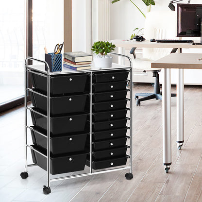 HOMGX Storage Cart with 15 Drawers, 15 Drawer Organizer Trolley, 15 Tiers Storage Trolley, File and