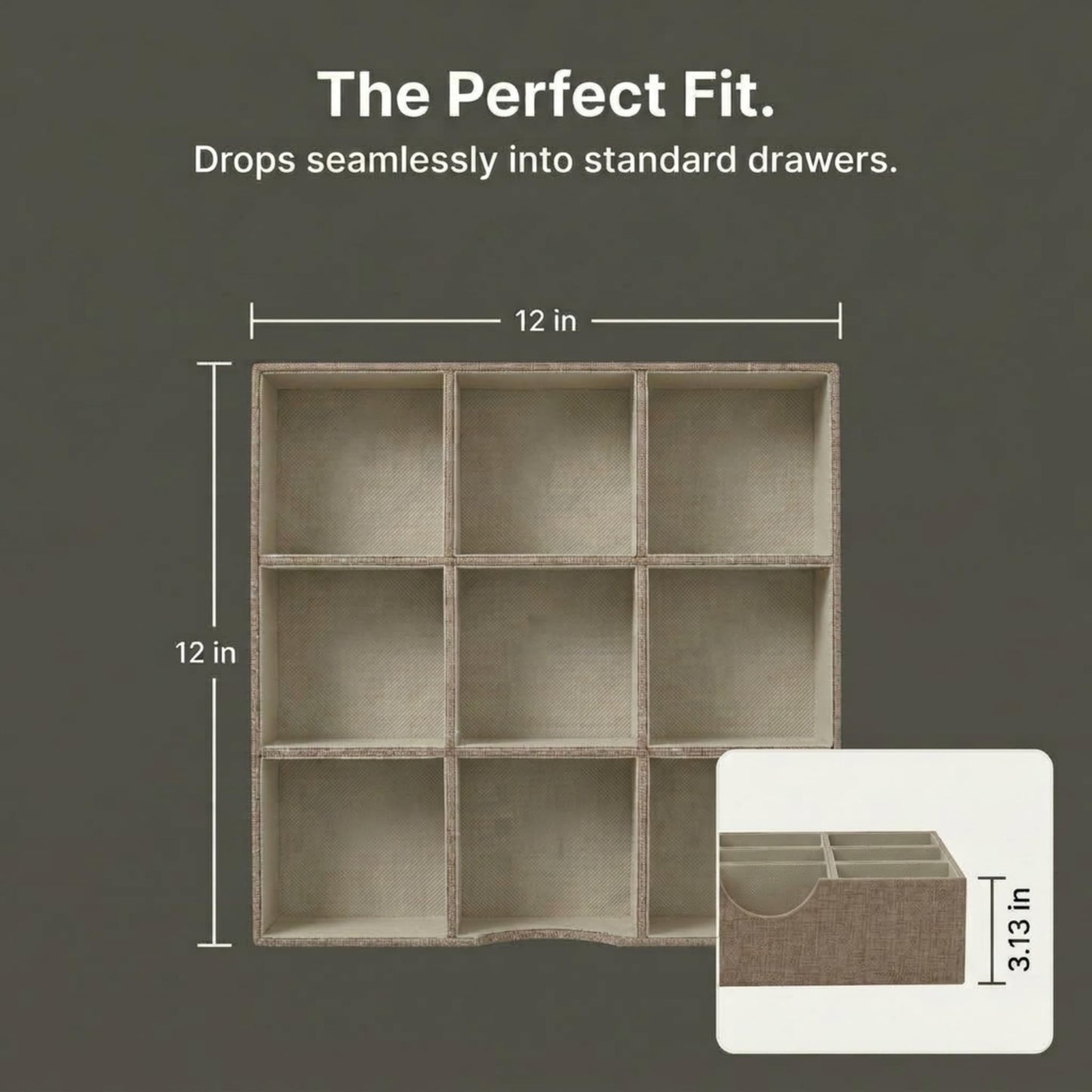 Household Essentials Brown 723-1 Deep 9 Section Drawer Organizer Box for Storage | 12 in x 12 in