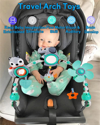 Baby Stroller Arch Mobile, Adjustable Musical Arch Toys Mobile for Crib with Universal Clamps, Versatile Activity Toy Bar for Bouncer Infant Car Seat Toys 0 6 Months Mobile for Bassinet Swing - Gray