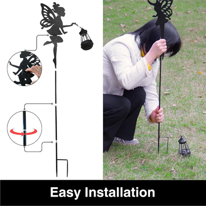 Fairy Garden Accessories Lawn Ornaments 1 Pair - Solar Lights Halloween Decorations Outdoor Garden Statue, Metal Stakes Decorative Figurines for Yard Decor, Patio (Type A Color-Shifting Lighting)