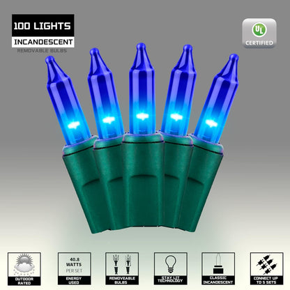100LIGHTS BLUE Extra-Bright With End Connectors Christmas Decorative Lights 5.98m UL Certified Mini String Light Set Waterproof for Home Garden Holiday Christmas Tree Party Patio Decor Wedding