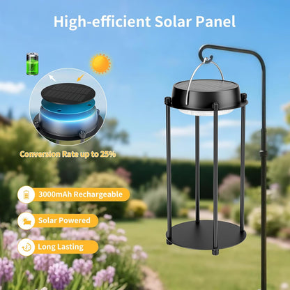 Solar Lanterns Outdoor Waterproof, LED Hanging Solar Lights for Outside, 3 Color Modes Dimmable, Rechargeable Table Lamp Indoor Decor, Solar Powered Lantern for Garden Yard Porch Patio, Black