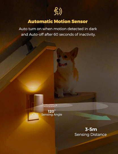 L LOHAS LED Motion Sensor Nightlight, Amber Night Light, [2 Pack] Motion Activated Night Light, Yellow Nightlights, Dimmable 0-100LM, Sleep Light for Bathroom Hallway Bedroom Stairway Kitchen