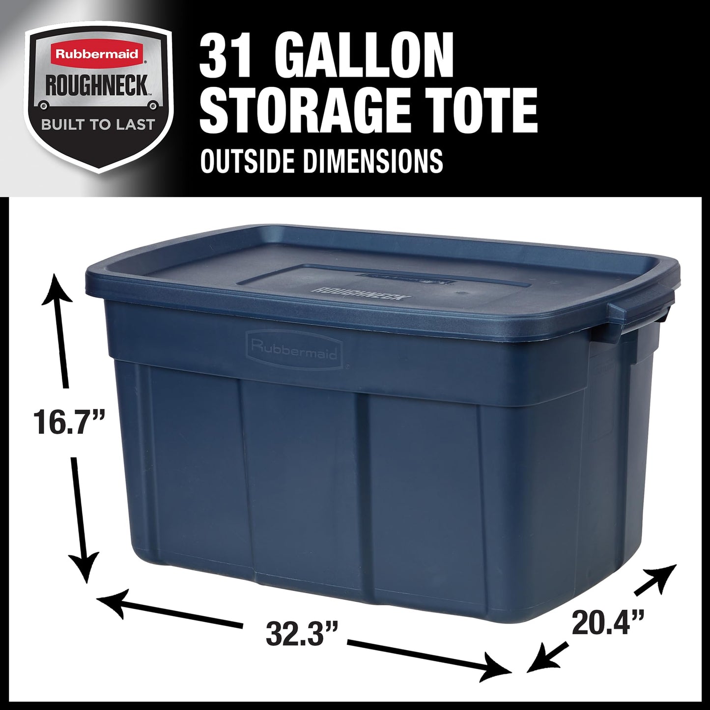Rubbermaid Roughneck Tote 31 Gal, 3 Pack, Made in USA, Dark Indigo Metallic, Rugged Plastic
